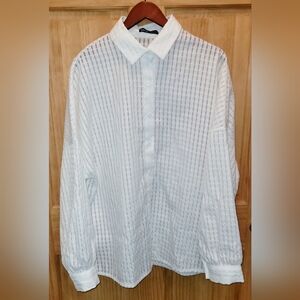 Womens White Long Sleeve Blouse With Cuffed Sleeves Size Large